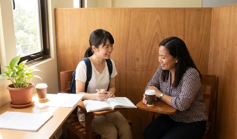 フィリピンの語学学校でマンツーマンレッスンを受ける留学生
