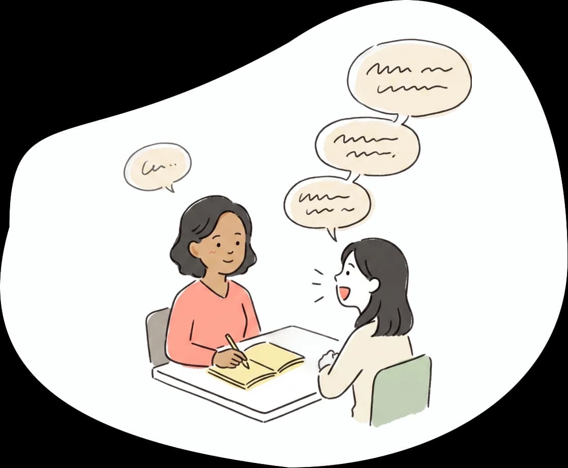 マンツーマンで会話レッスンを受ける留学生