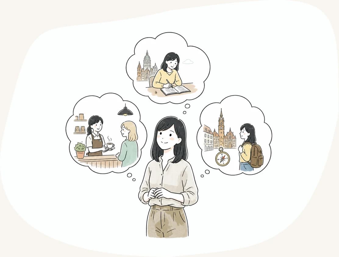 学ぶ・働く・旅する1年を思い描く女性